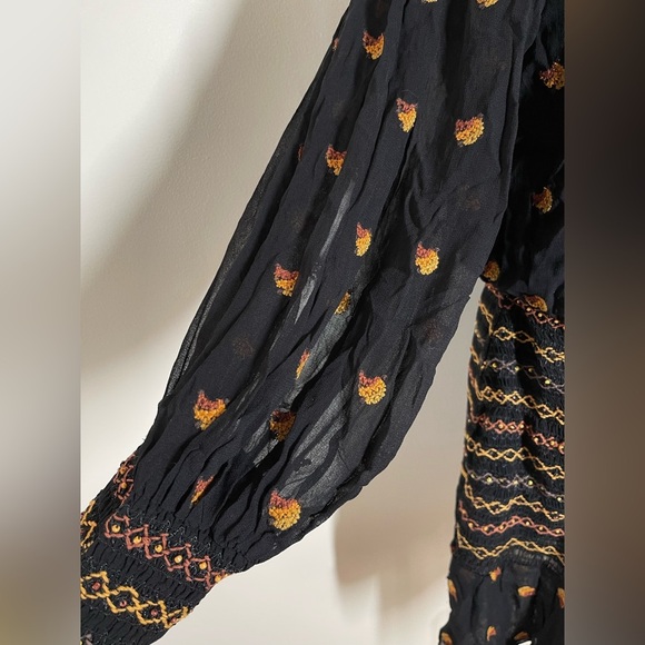 Farm Rio | Long Sleeve Crepe Smocked Mini Dress | Embroidery & Beads | XL - Picture 4 of 8